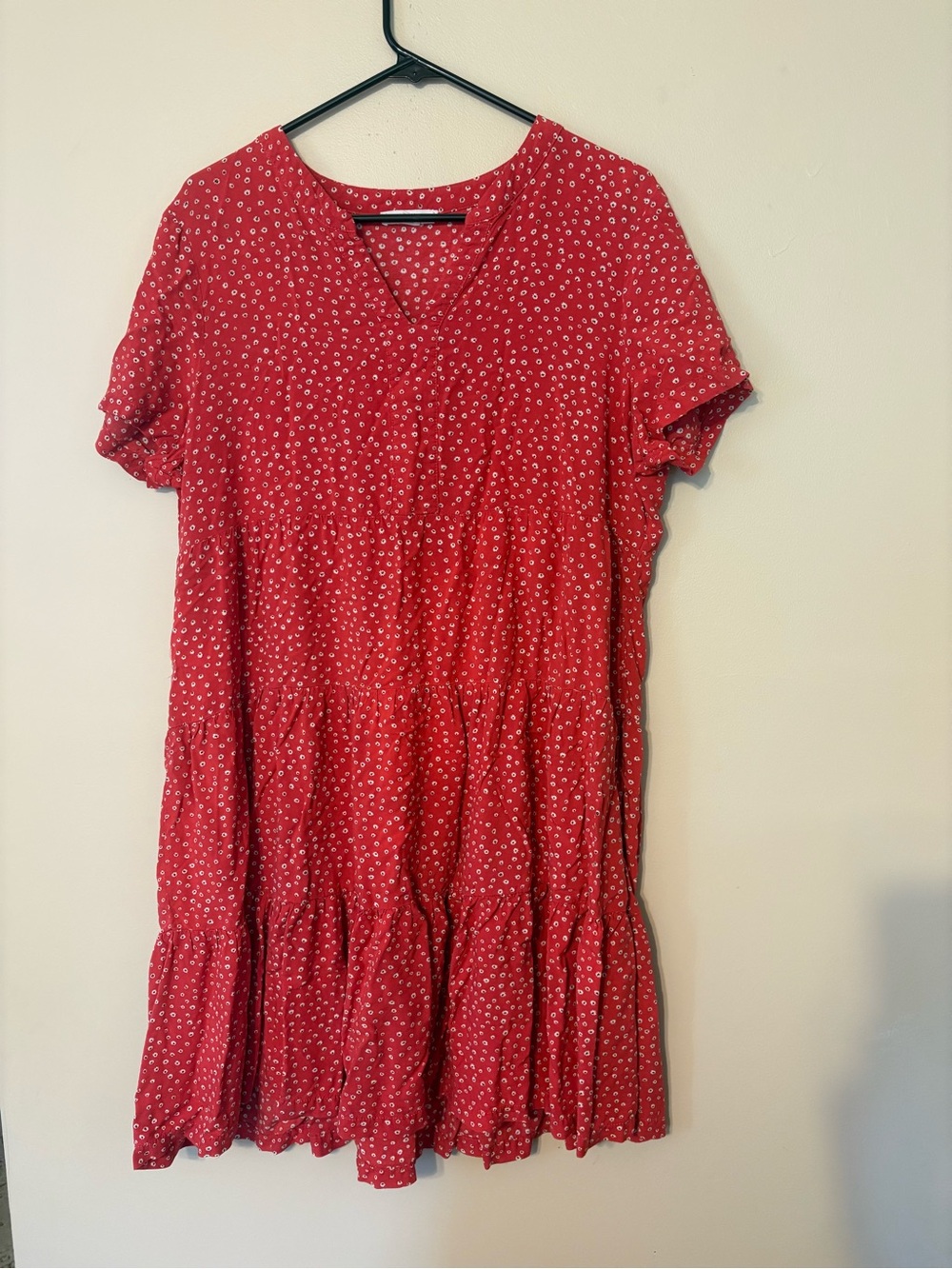 BeachLunchLounge Women’s Floral Print Dress Red White A Line V Neck Romantic L